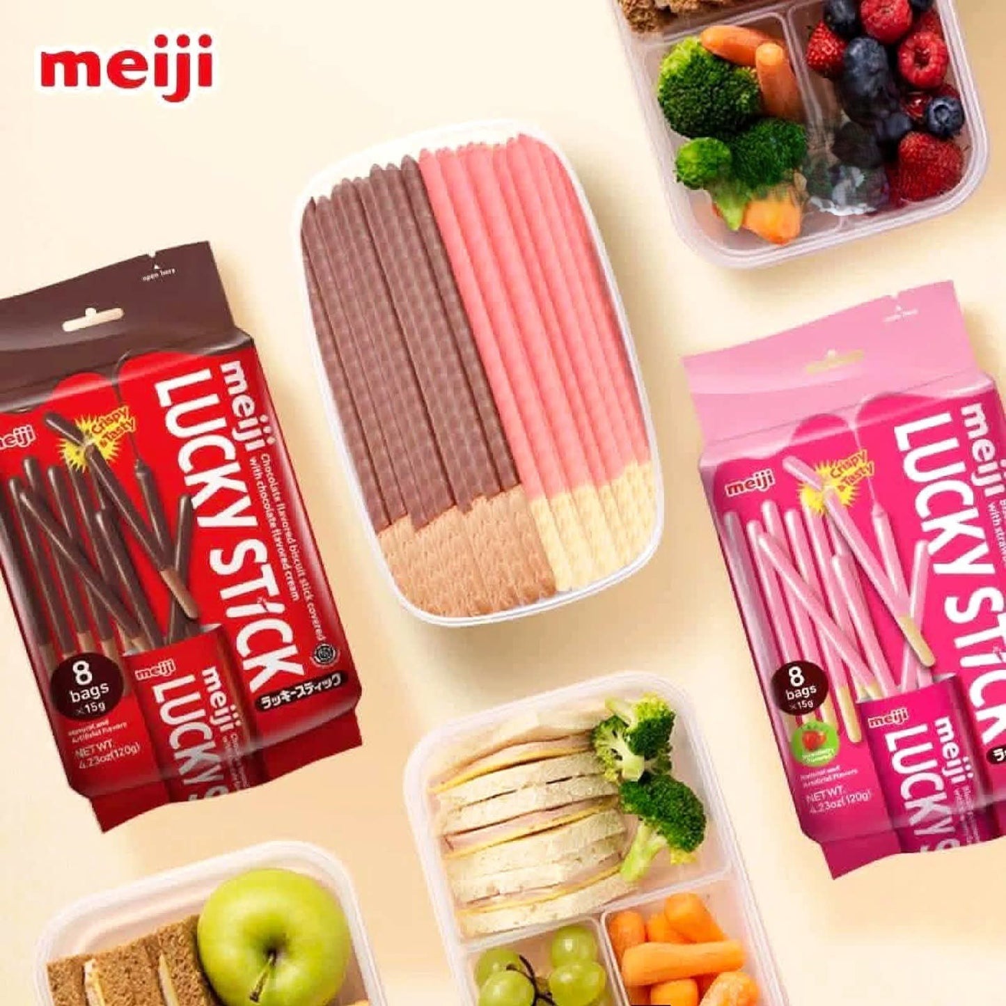 Meiji Lucky Stick Biscuit Stick 120g(15g*8Bags) 1Yr+