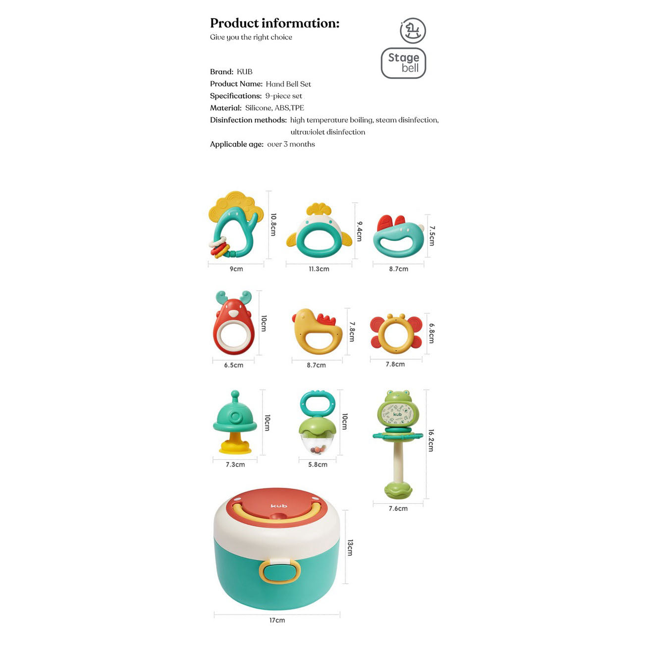 KUB Hand Bell Rattles Set 9Pcs