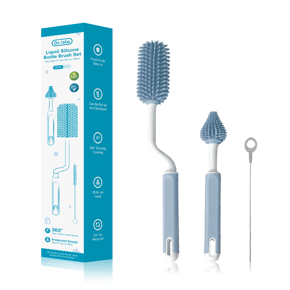 Dr.Isla Liquid Silicone Bottle Brush Set Beige & Blue