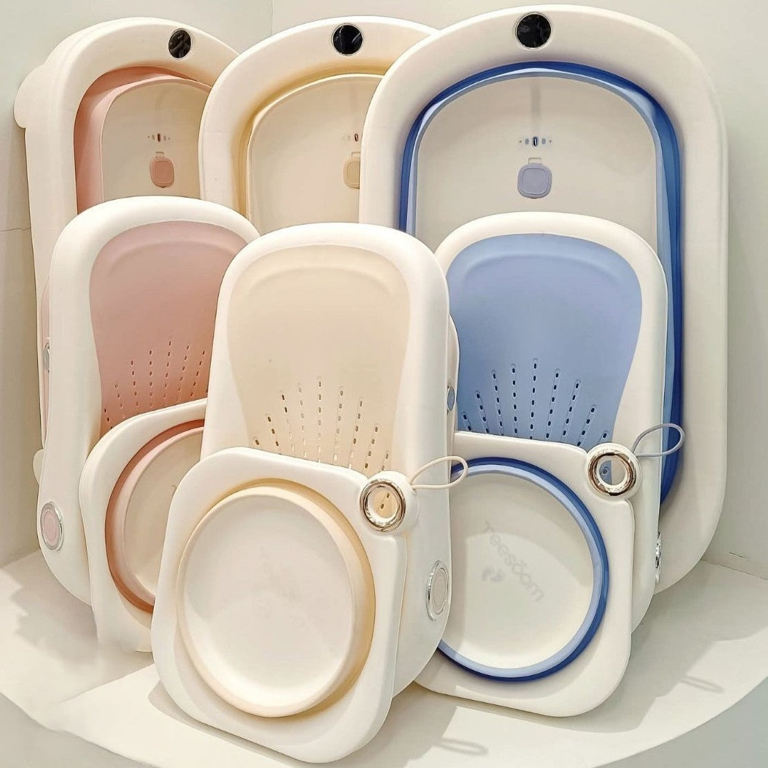 YEESOOM 3-In-1 Capsule Foldable Bathtub Set With Bath Rack & Basin 0M+
