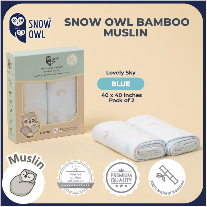 Snow Owl BAMBOO MUSLIN Swaddle 40"x40" 2Pcs