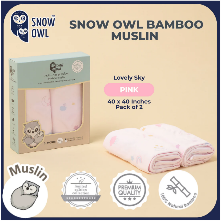 Snow Owl BAMBOO MUSLIN Swaddle 40"x40" 2Pcs