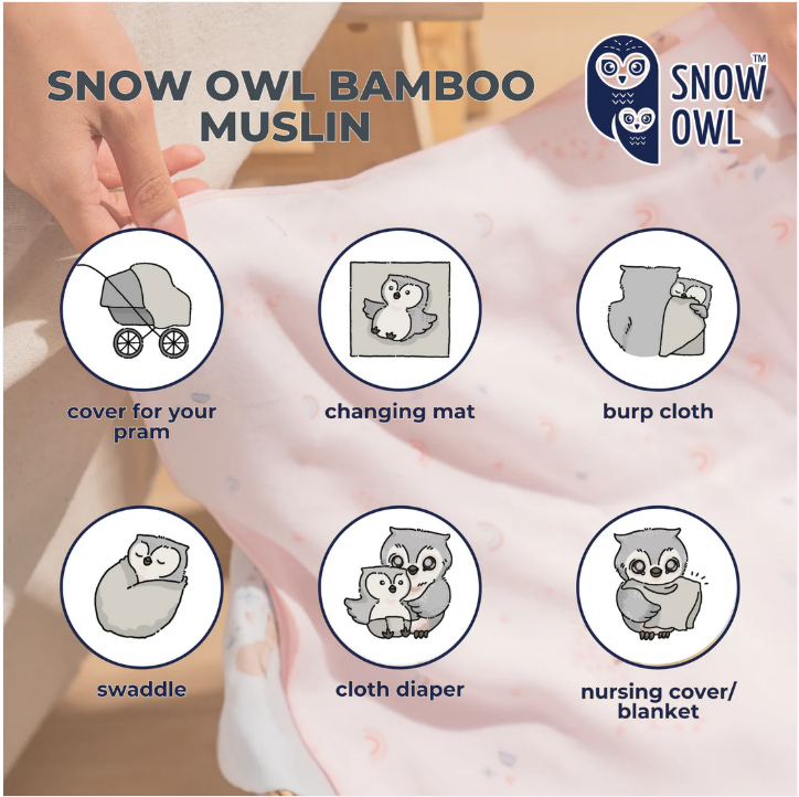 Snow Owl BAMBOO MUSLIN Swaddle 40"x40" 2Pcs