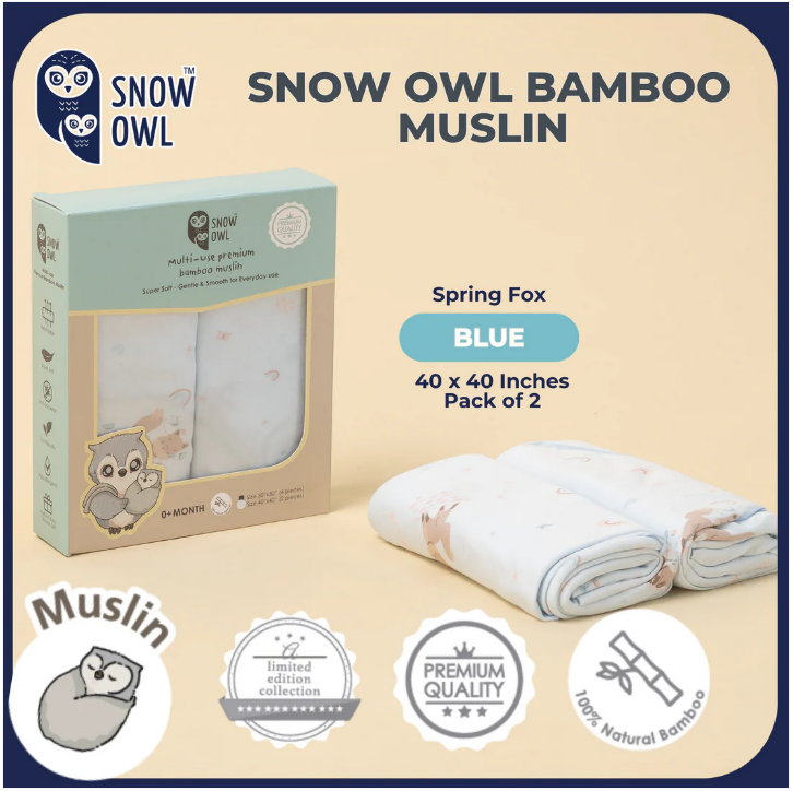 Snow Owl BAMBOO MUSLIN Swaddle 40"x40" 2Pcs