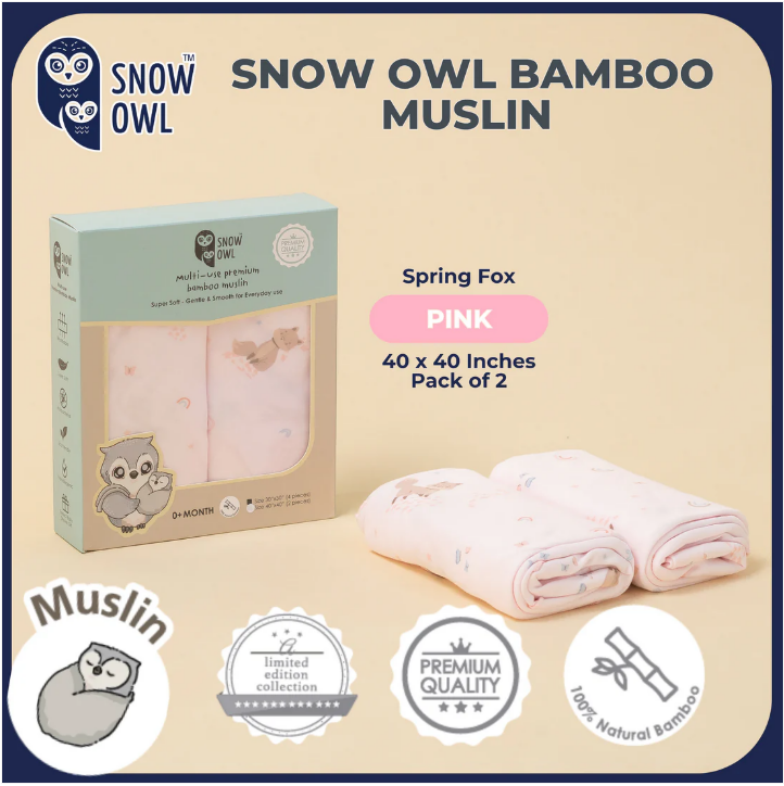 Snow Owl BAMBOO MUSLIN Swaddle 40"x40" 2Pcs