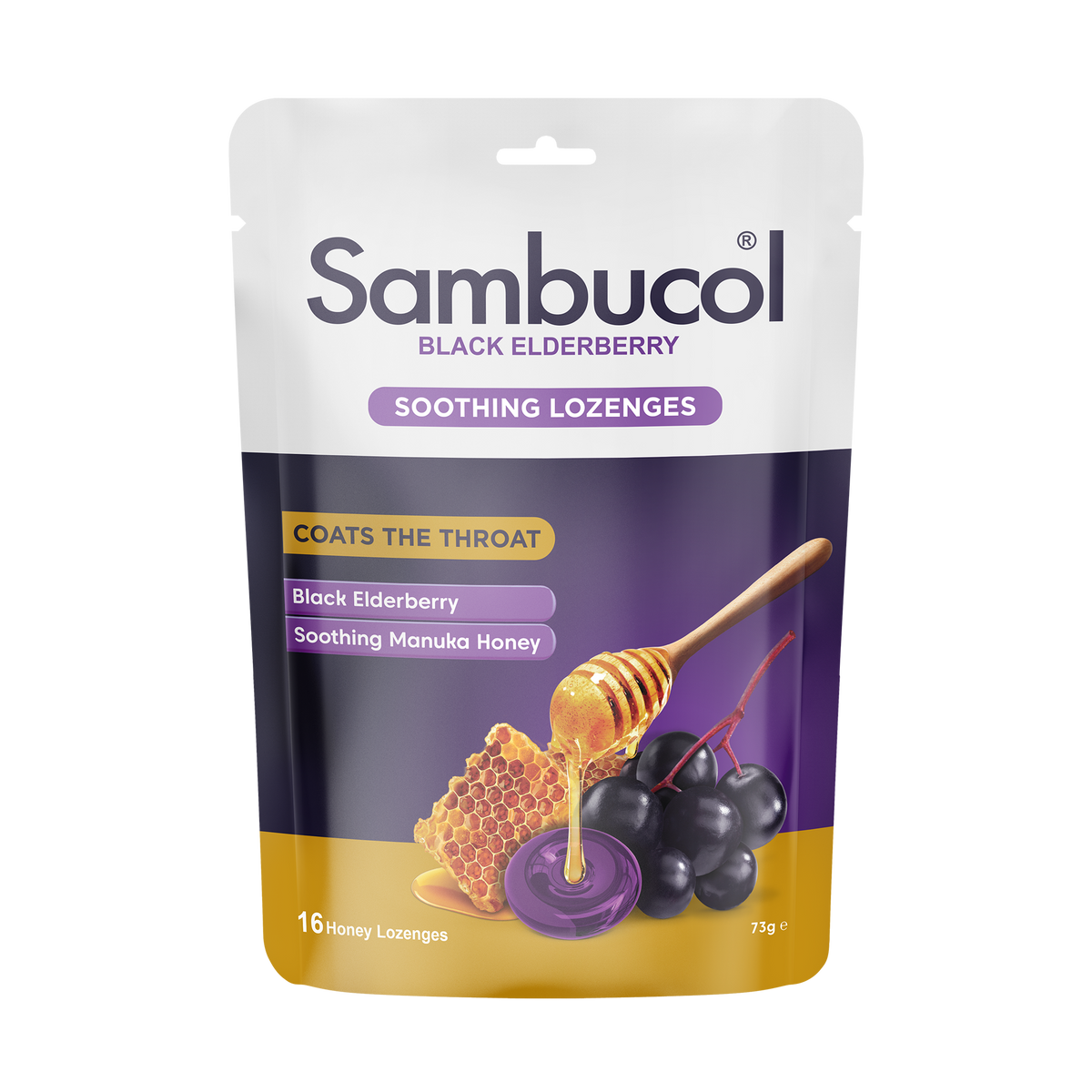 Sambucol Black Elderberry Soothing Lozenges Coats The Throat 16 Honey Lozenges 2Yrs+ 73g