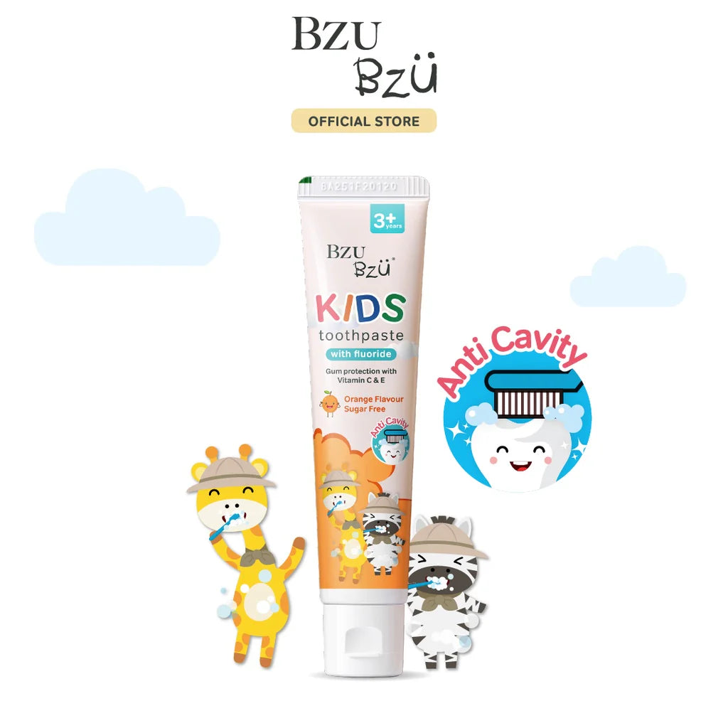 Bzu Bzu Kids Toothpaste with Fluoride Orange & Strawberry Flavour 50g 3Yr+