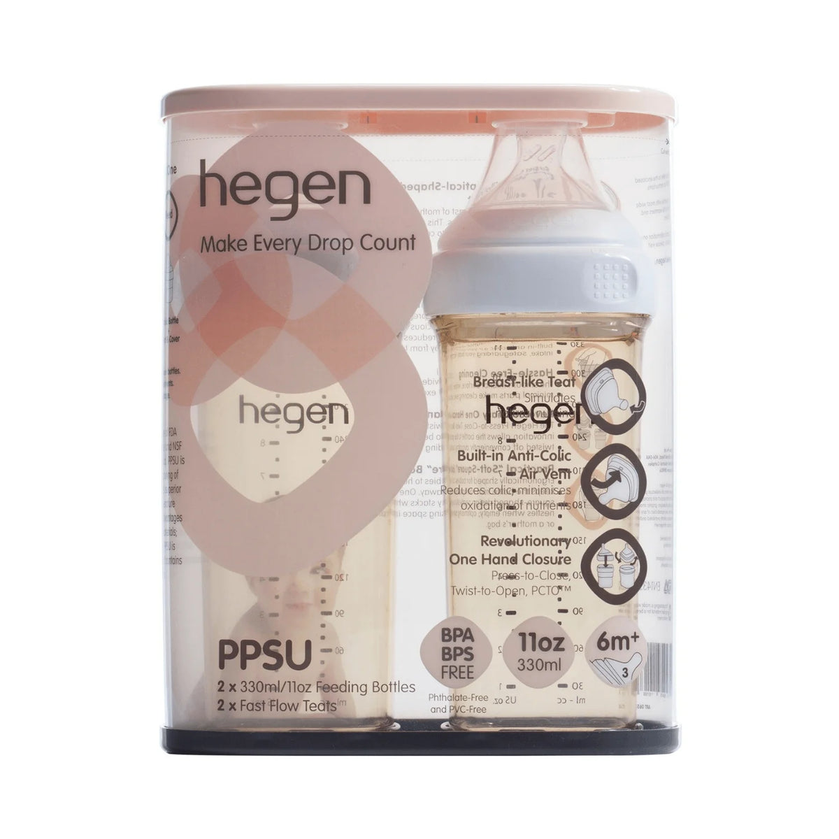 Hegen PCTO™ 330ml/11oz Feeding Bottle PPSU (2-pack) with Fast Flow Teat (3) (2-Pack)
