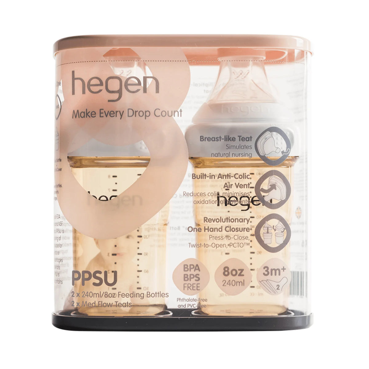 Hegen PCTO™ 240ml/8oz Feeding Bottle PPSU (2-pack) with Medium Flow Teat (2) (2-Pack)