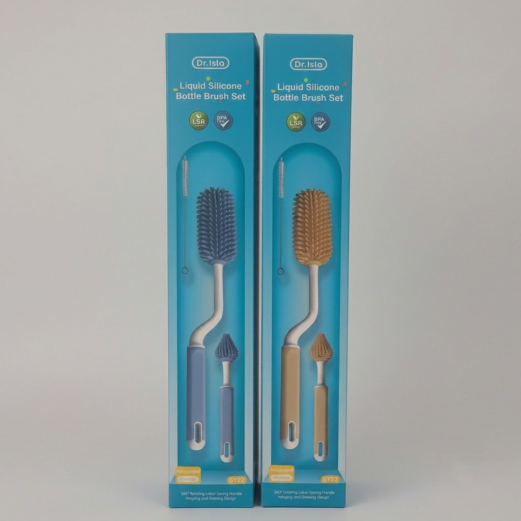 Dr.Isla Liquid Silicone Bottle Brush Set Beige & Blue