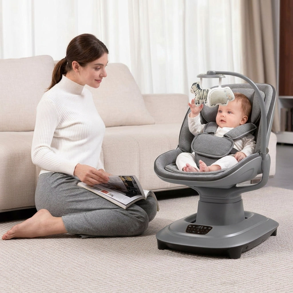 Mastela Deluxe Multi-Motion Baby Cradle Grey & White