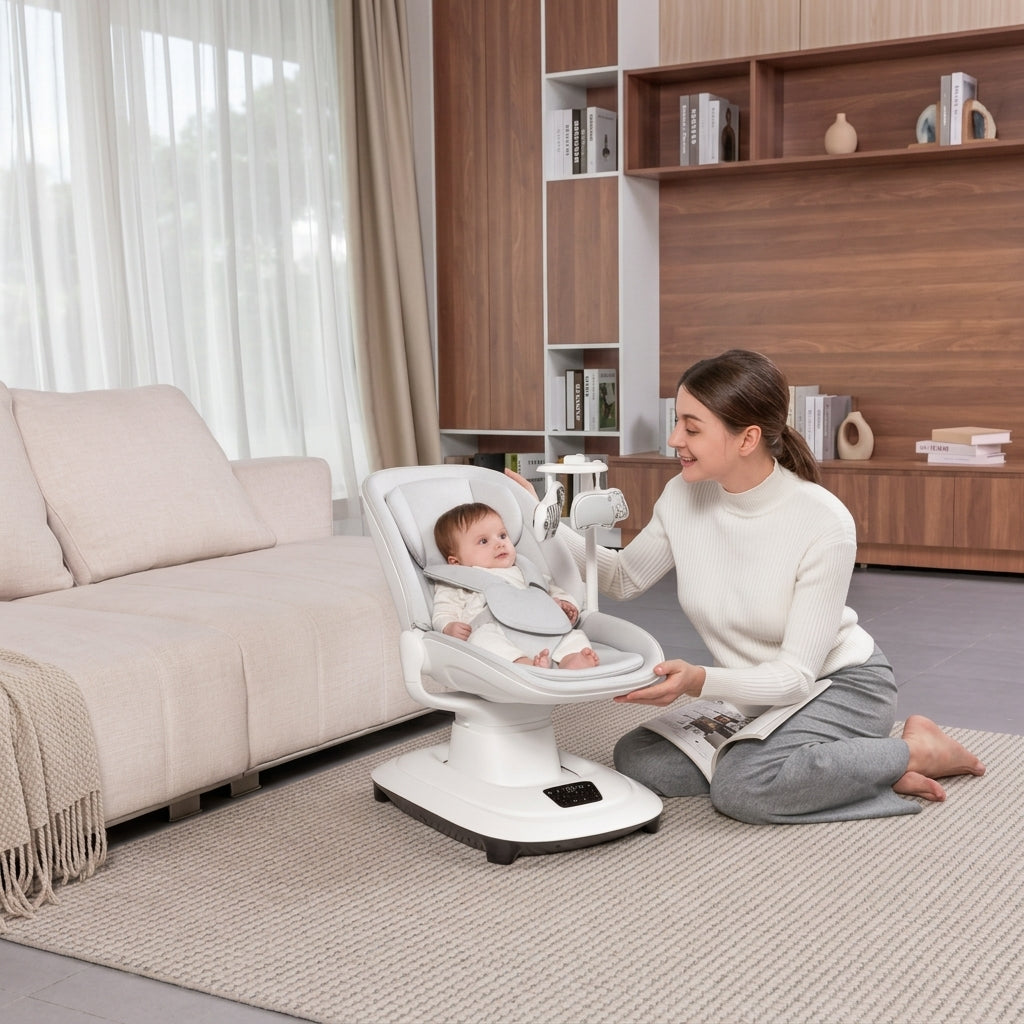 Mastela Deluxe Multi-Motion Baby Cradle Grey & White