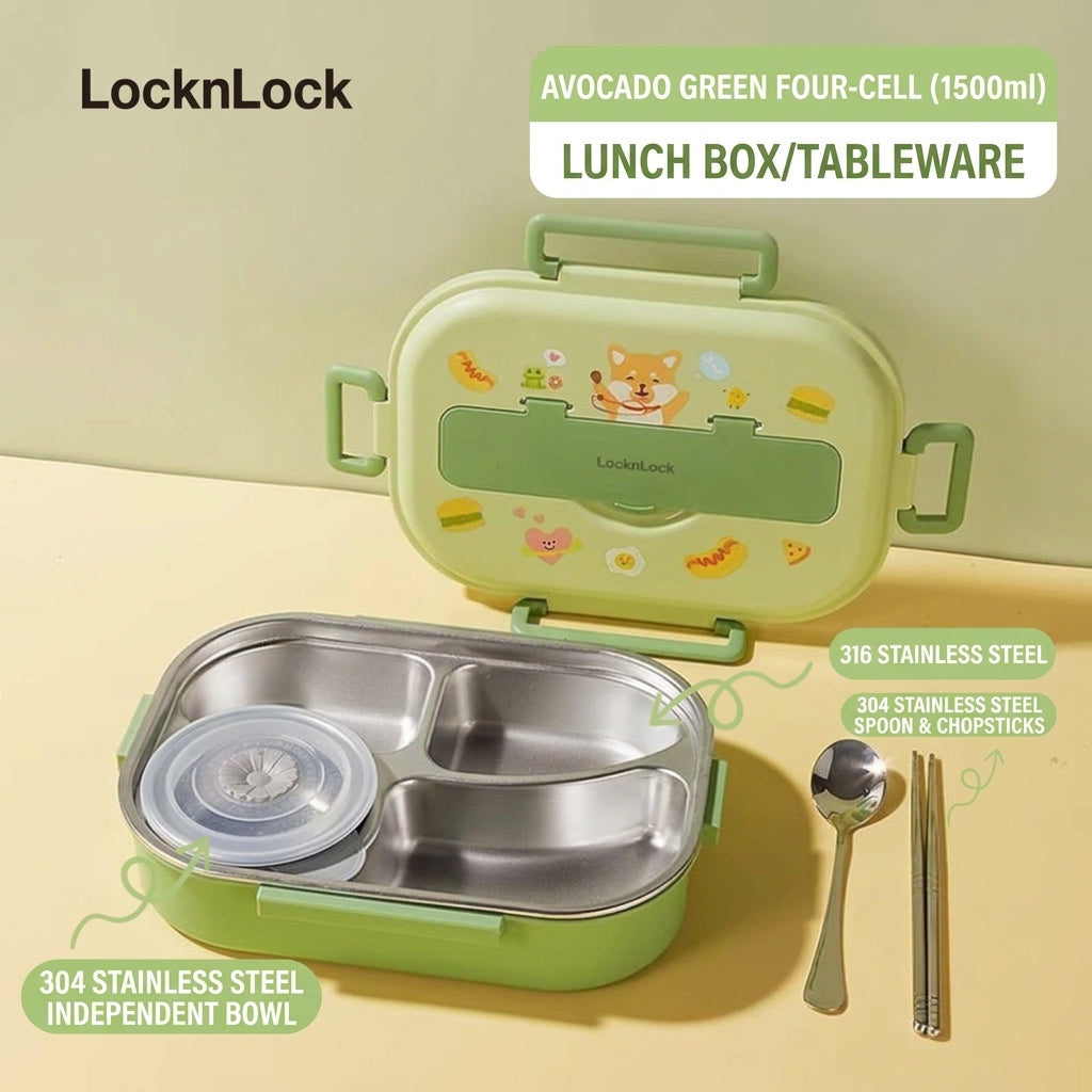 LocknLock Stainless Steel Lunch Box - Blue, Green & Pink