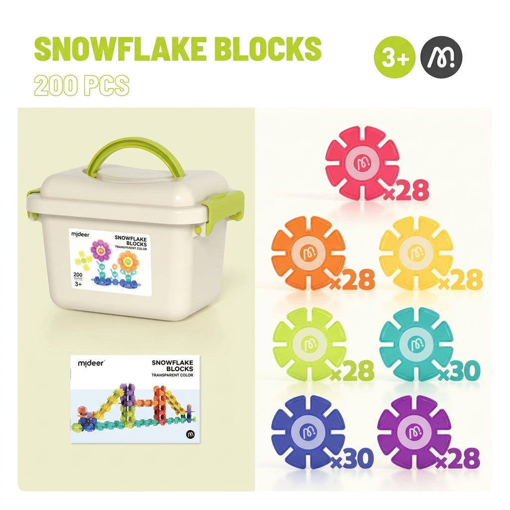 Mideer Translucent Color Snowflake Blocks MD1212 200Pcs