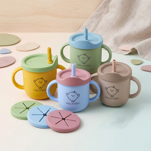 Heykiddo 2 in 1 Silicone Baby Cups with Straw & Snack Cup Lid