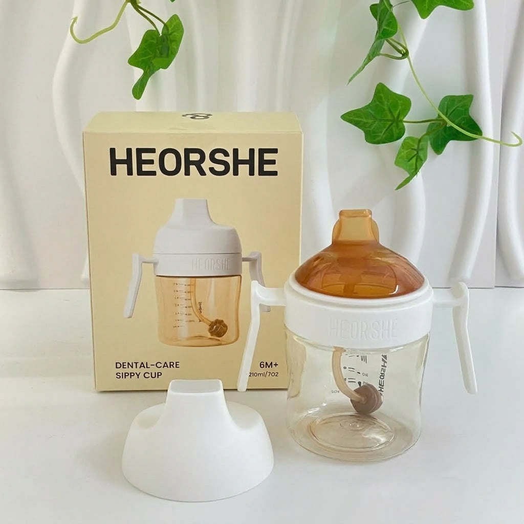 HeorShe Teething Remedy for Little Mouths Dental-Care Sippy Cup Pink & White