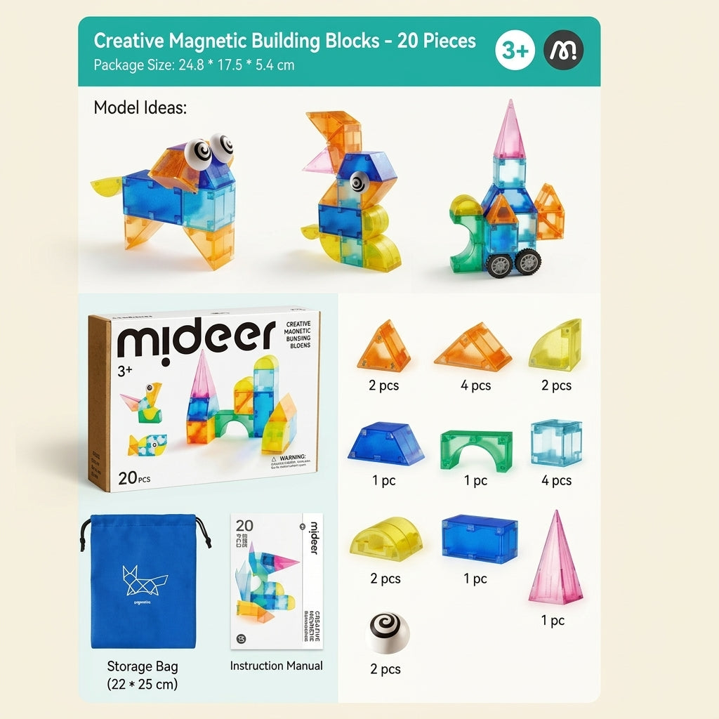 Mideer Colorful Magnetic Tiles & Magnetic Building Blocks