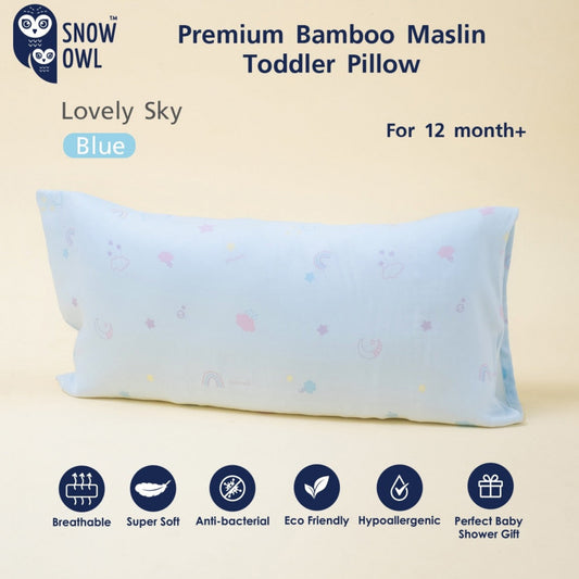 Snow Owl Premium Bamboo Muslin Toddler Pillow 12M+ Lovely Sky