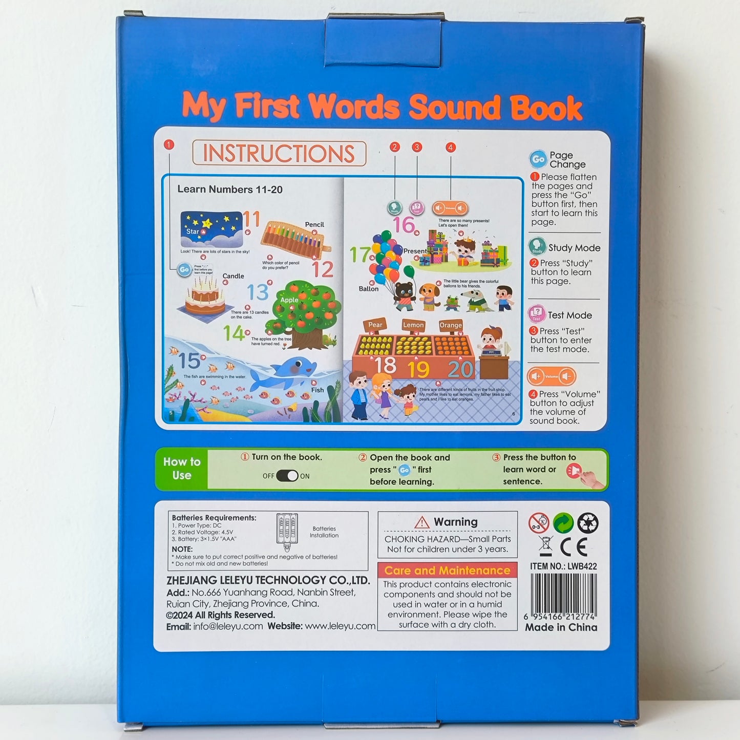 Leleyu Sound Book LWB422 My First Words Sound Book 3Yrs+