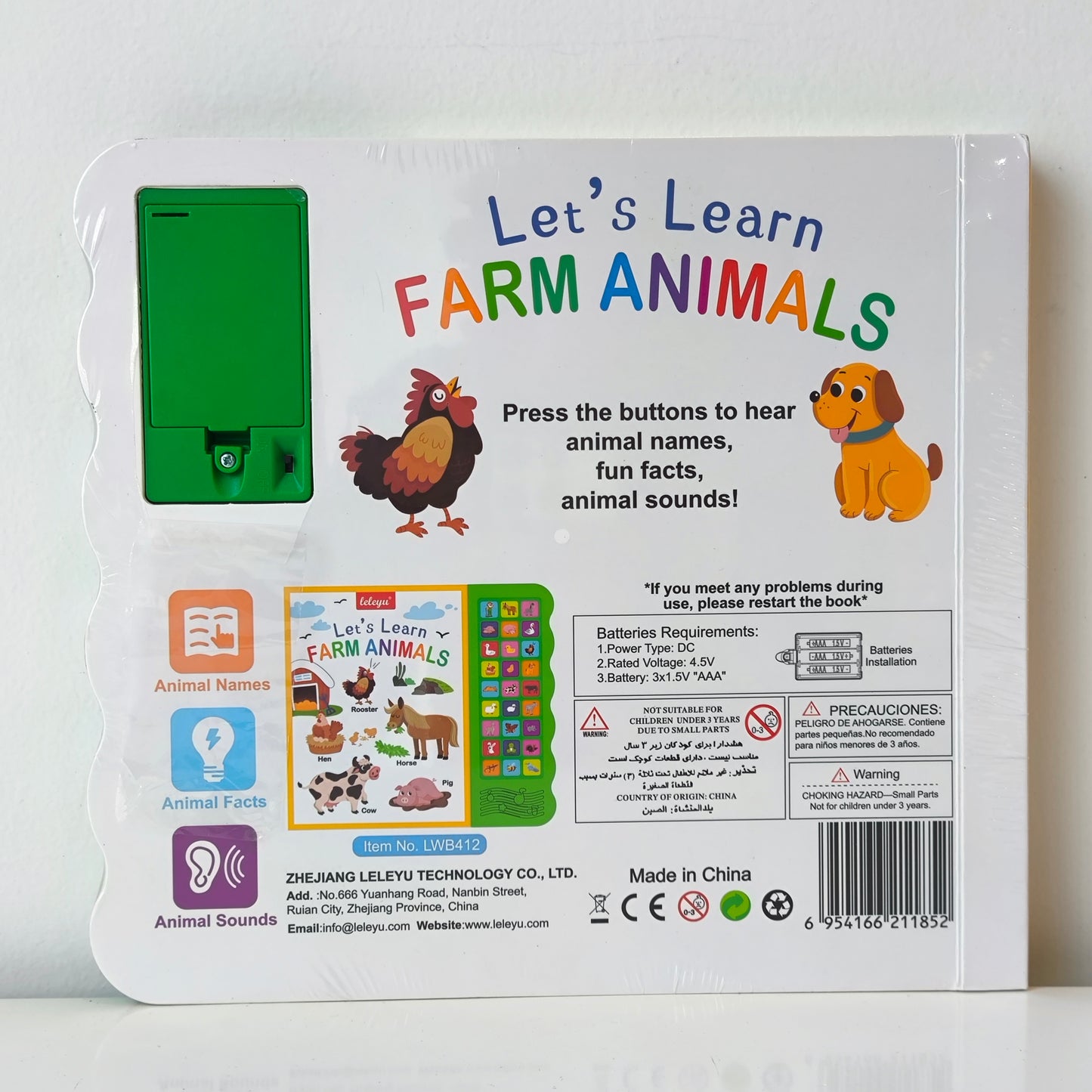 Leleyu Sound Book LWB412 Let's Learn Farm Animals 3Yrs+