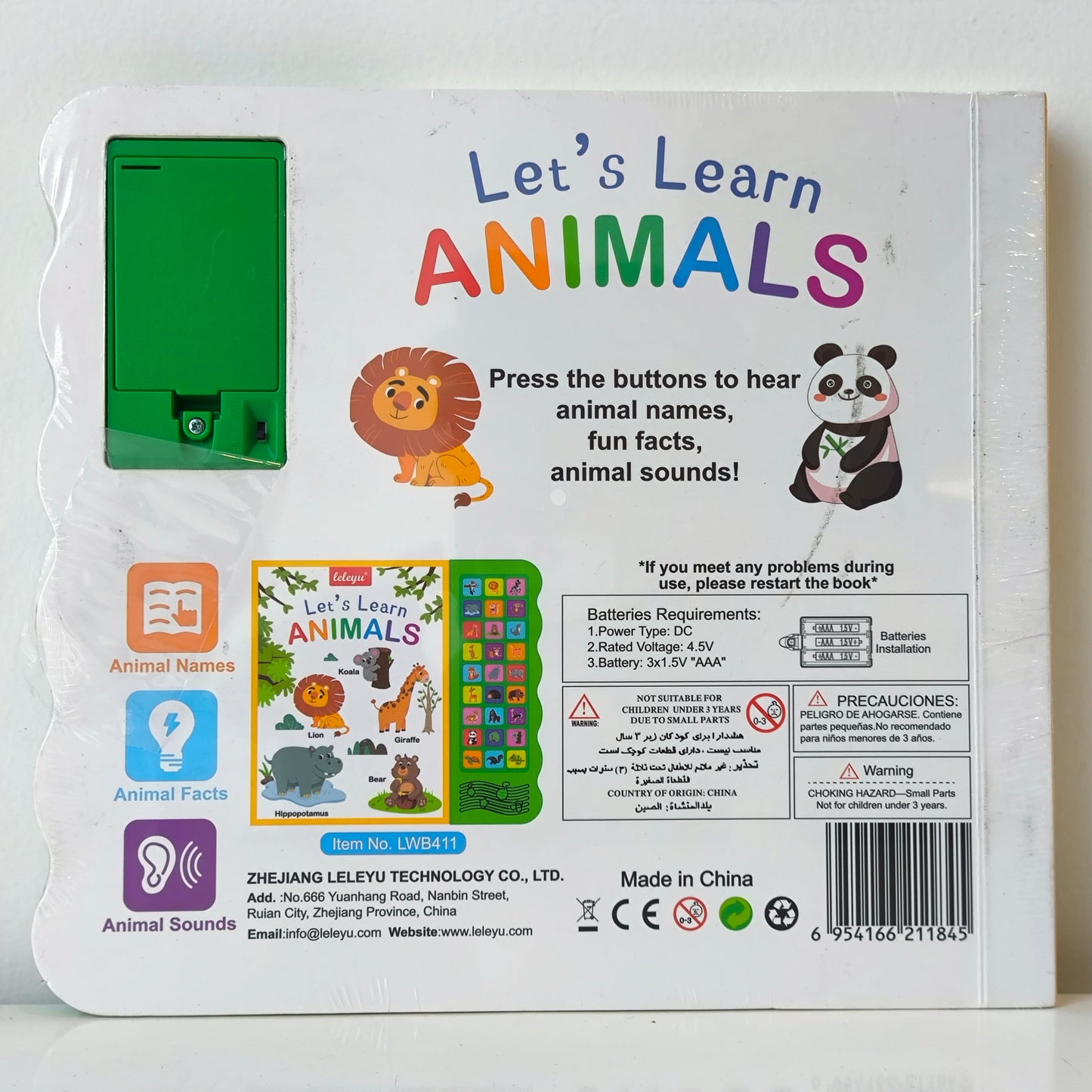 Leleyu Sound Book LWB411 Let's Learn Animals 3Yrs+