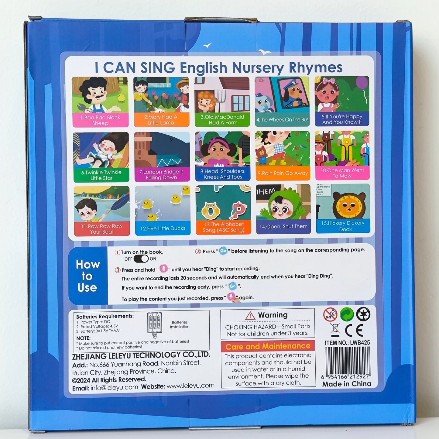 Leleyu Sound Book LWB425 I Can Sing English Nursery Rhymes 3Yrs+
