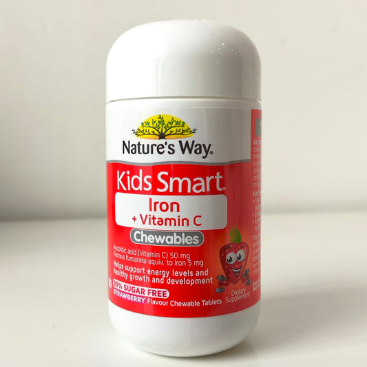 Nature's Way Kids Smart Iron+VitaminC Chewables 50 Tablets Strawberry Flavour 2-12Yrs
