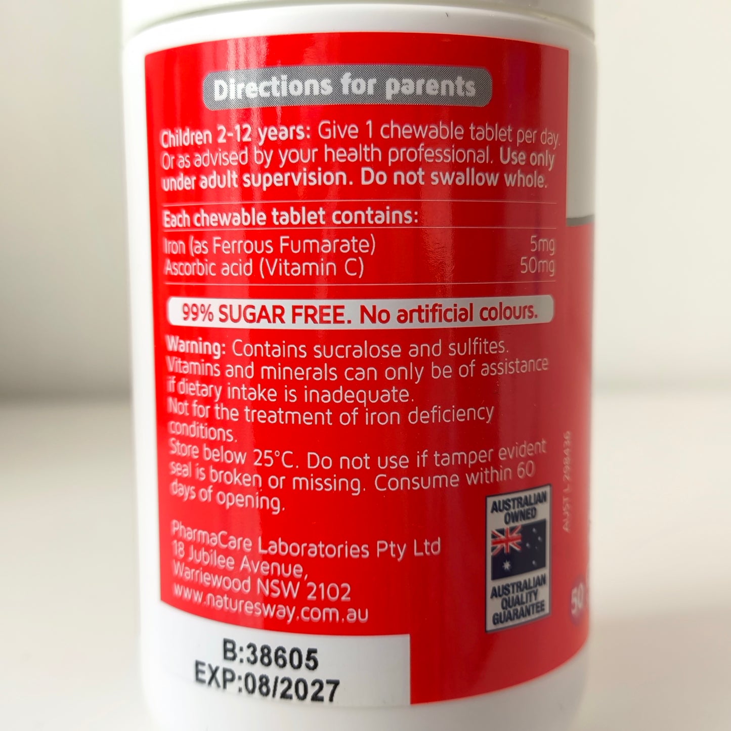 Nature's Way Kids Smart Iron+VitaminC Chewables 50 Tablets Strawberry Flavour 2-12Yrs