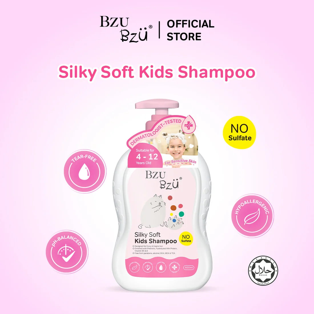 Bzu Bzu Silky Soft Kids Shampoo 600ml 4-12Yrs
