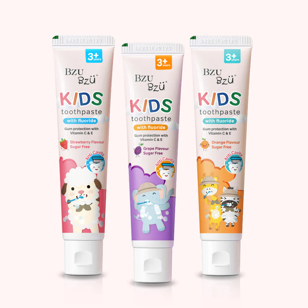 Bzu Bzu Kids Toothpaste with Fluoride Orange & Strawberry Flavour 50g 3Yr+