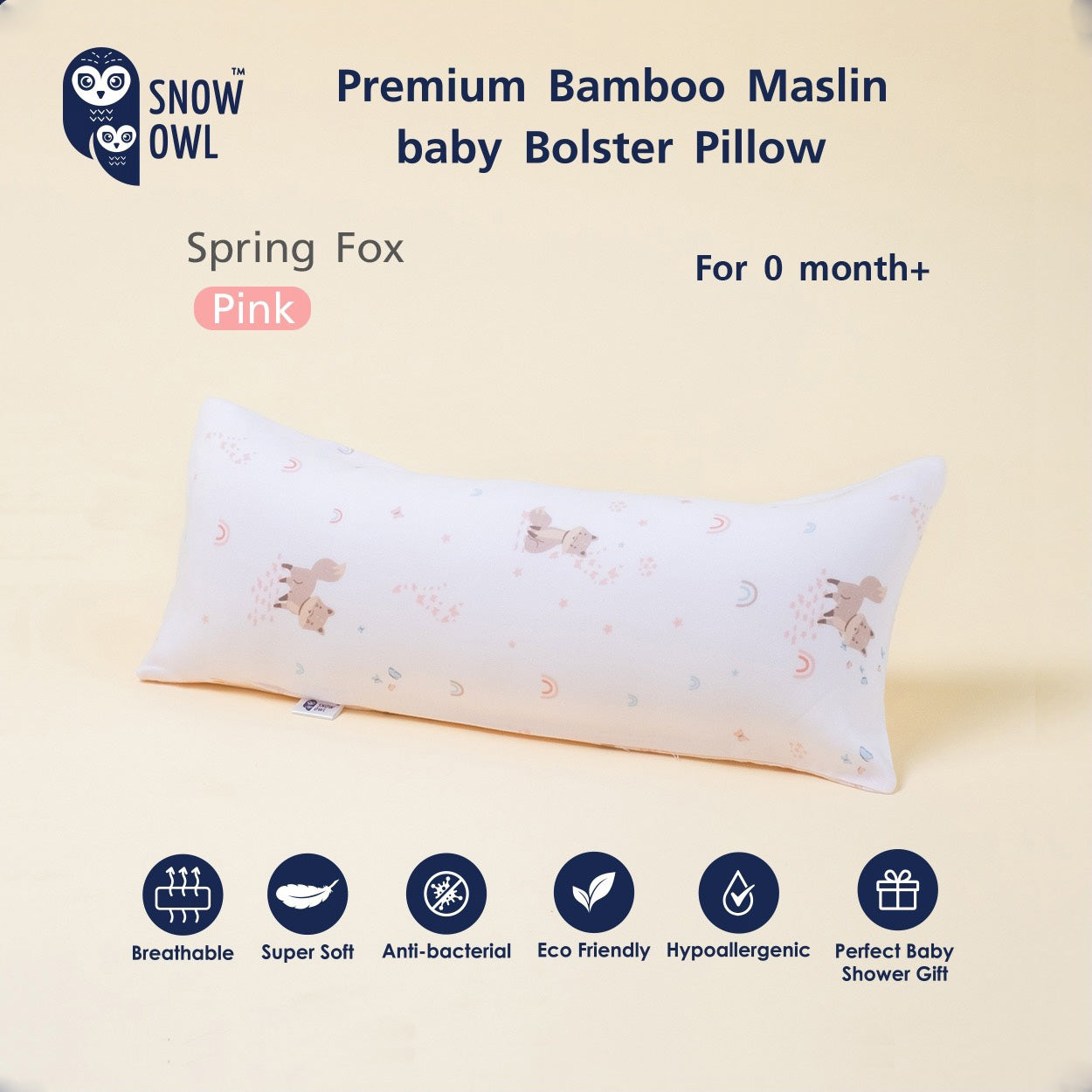 Snow Owl Premium Bamboo Muslin Baby Bolster Pillow