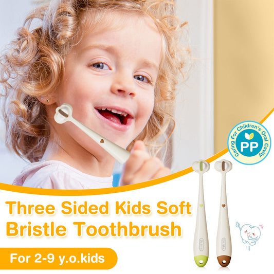 Dr.Isla Three Sided Kids Soft Bristle Toothbrush 2-9Yrs Brown & Green