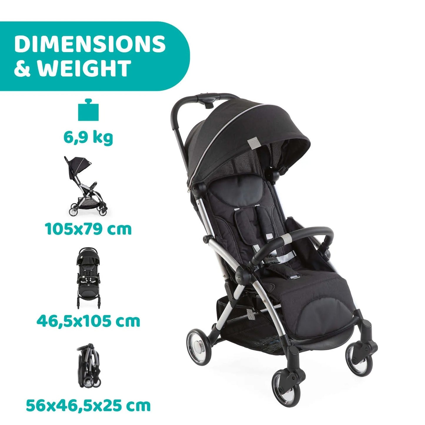 Chicco Goody Plus Auto-Folding Stroller (Graphite Color) 22Kg 0M+