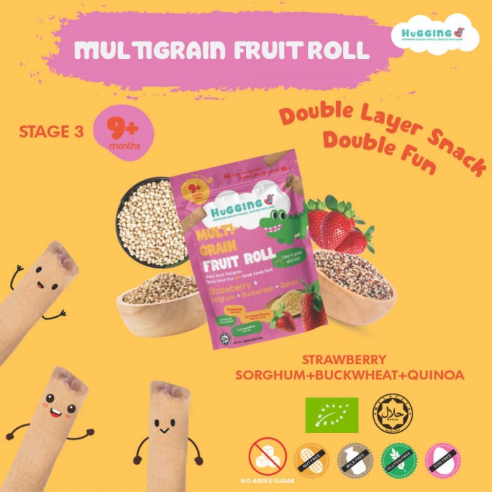 Hugging Multi-Grain Fruit Roll Strawberry Sorghum Buckwheat Quinoa 27g 9M+