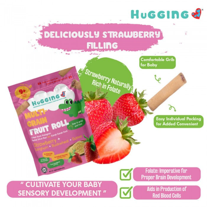 Hugging Multi-Grain Fruit Roll Strawberry Sorghum Buckwheat Quinoa 27g 9M+