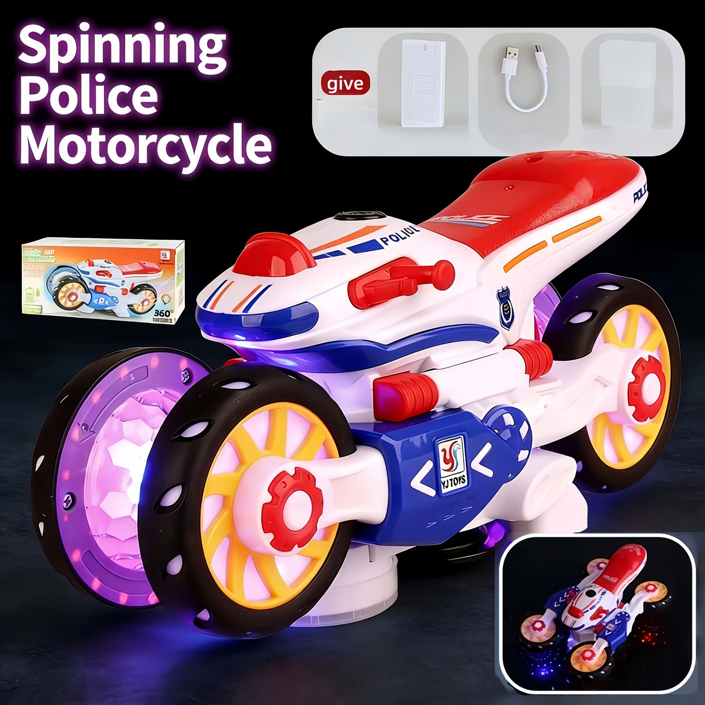 New Energy Rotating Police Motorcycle Toy