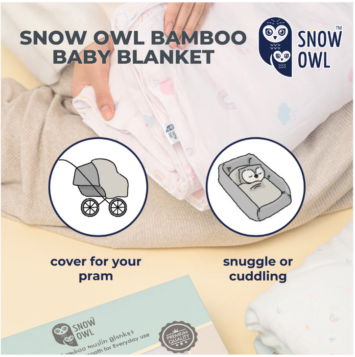 Snow Owl Premium Bamboo Muslin Blanket 0M+ 36"x36"