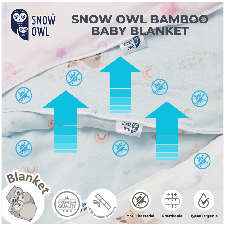 Snow Owl Premium Bamboo Muslin Blanket 0M+ 36"x36"