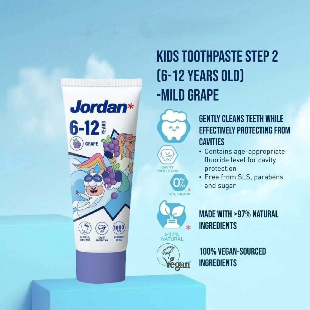 Jordan Step 2 Toothpaste Green Apple & Grape Flavours 75g 6-12Yr