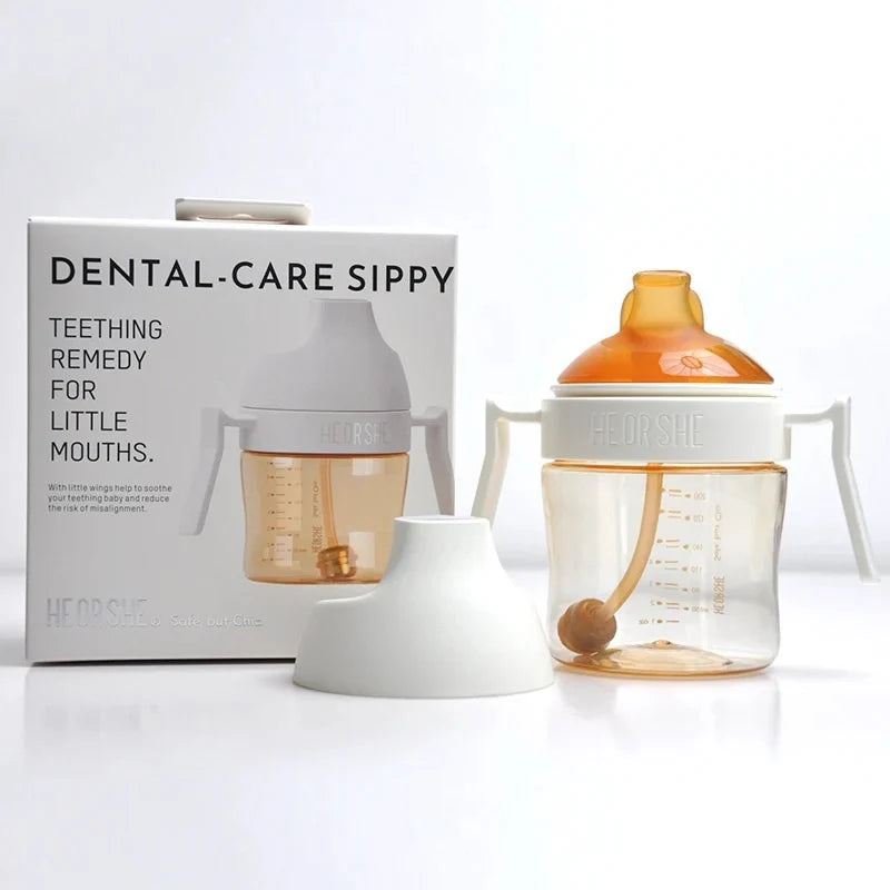 HeorShe Teething Remedy for Little Mouths Dental-Care Sippy Cup Pink & White