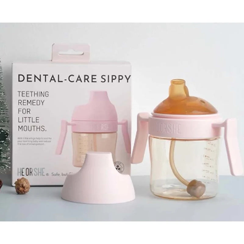HeorShe Teething Remedy for Little Mouths Dental-Care Sippy Cup Pink & White