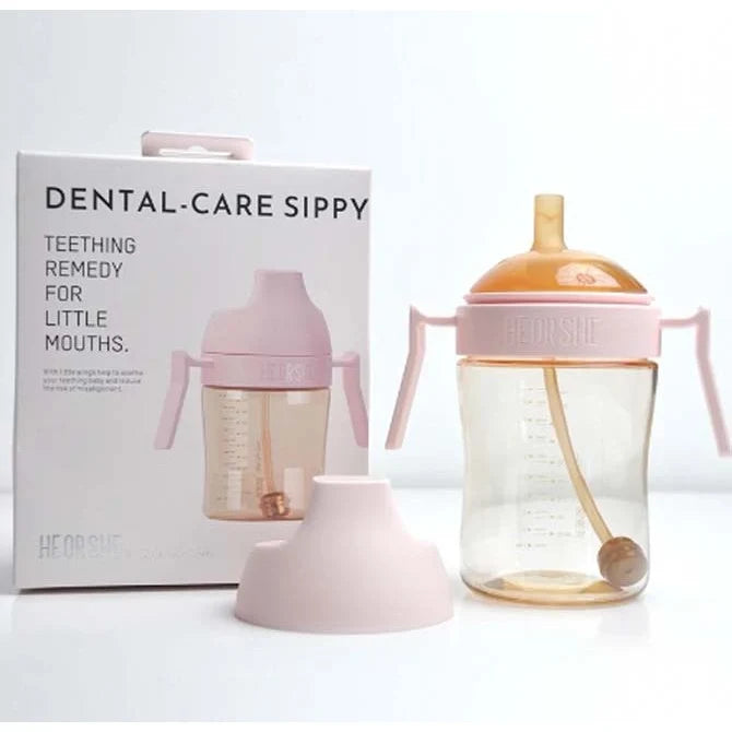 HeorShe Teething Remedy for Little Mouths Dental-Care Sippy Cup Pink & White
