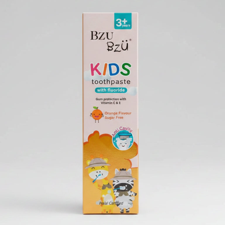 Bzu Bzu Kids Toothpaste with Fluoride Orange & Strawberry Flavour 50g 3Yr+