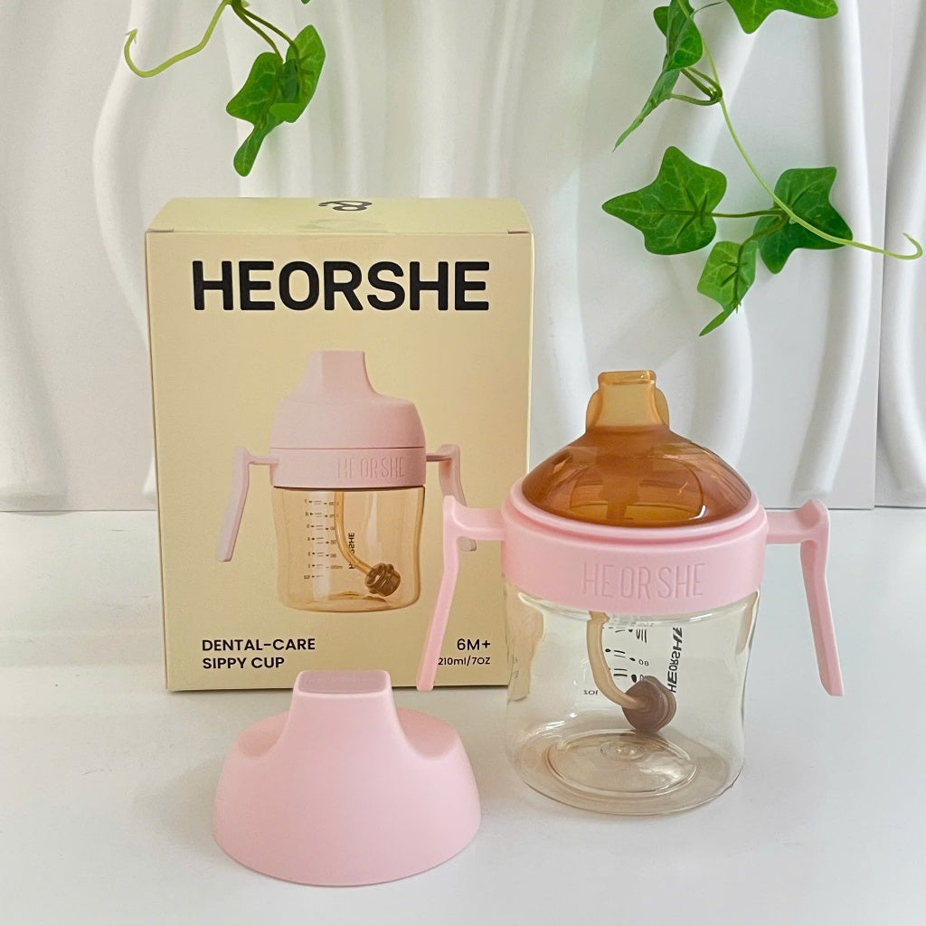 HeorShe Teething Remedy for Little Mouths Dental-Care Sippy Cup Pink & White