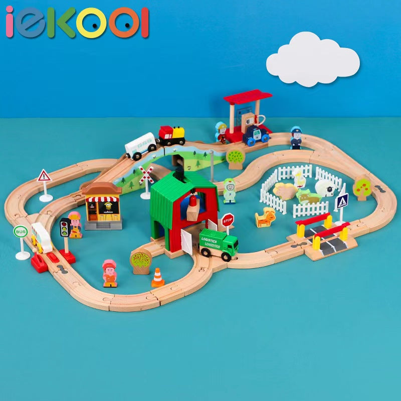 Iekool - Wooden Small Town Farmland Rail Set