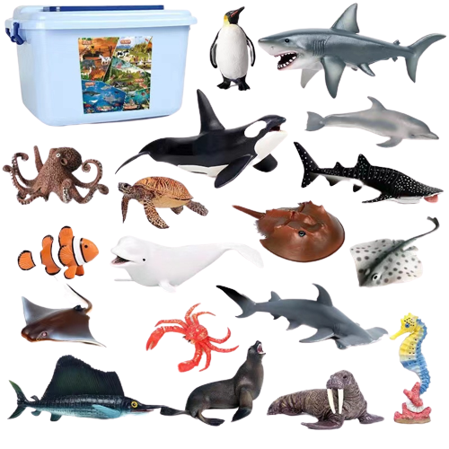 Figurines - Sea Animals18 Pcs + Storage Box